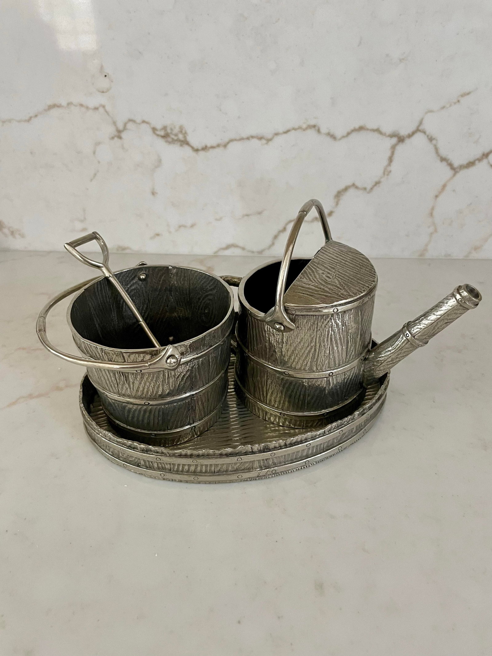 Gardening Pewter Creamer and Sugar Set - 2