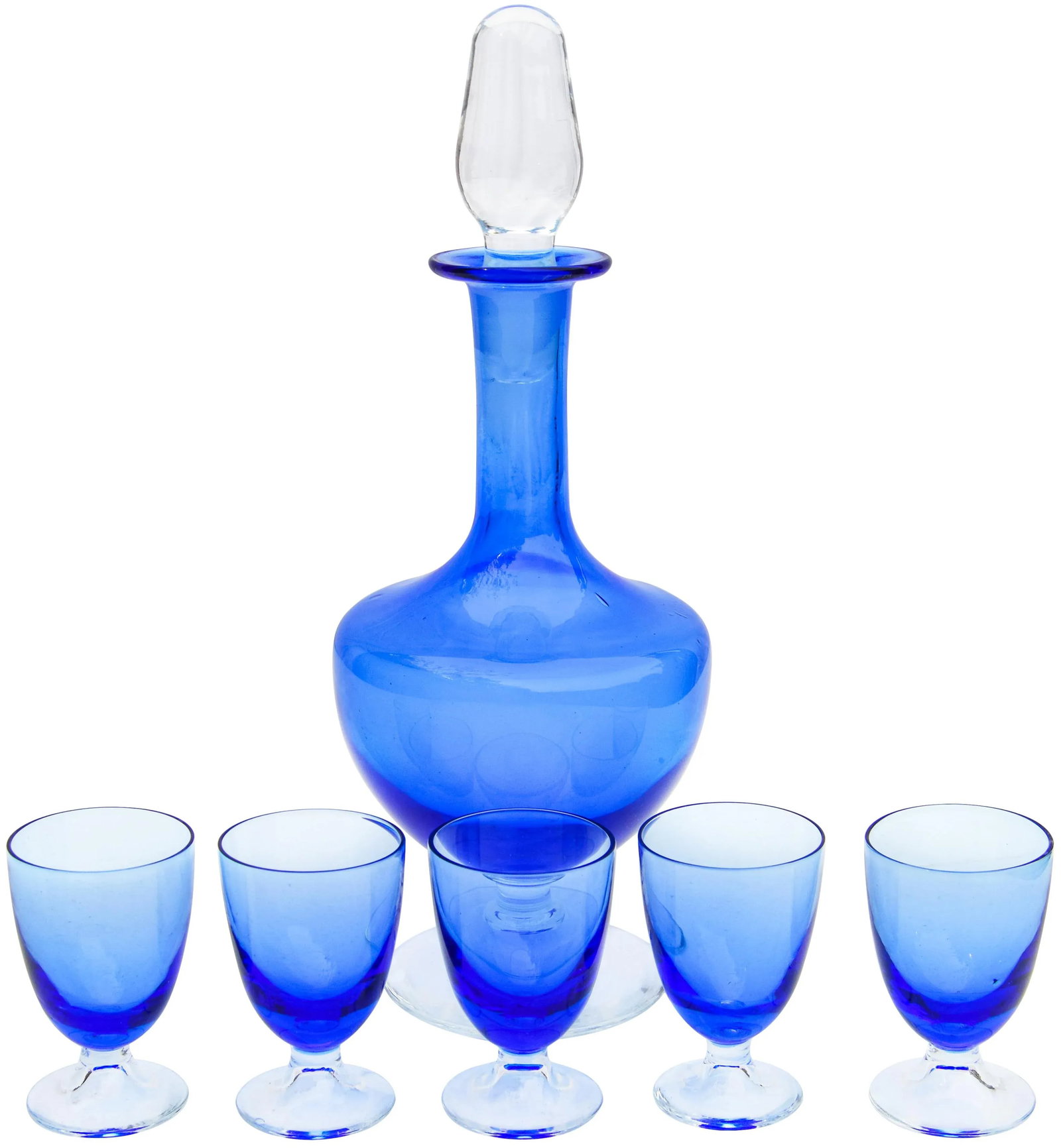 Vintage Blue Decanter & Glasses, S/6 - 2