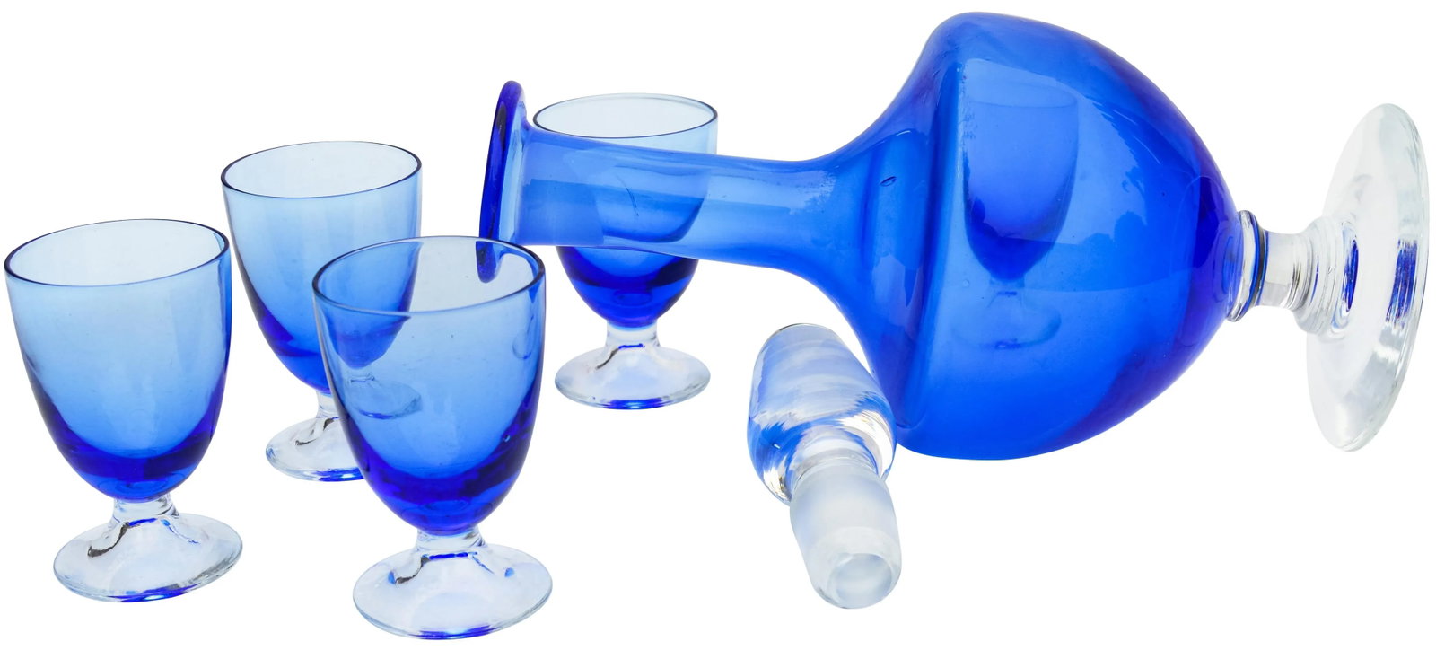 Vintage Blue Decanter & Glasses, S/6 - 3