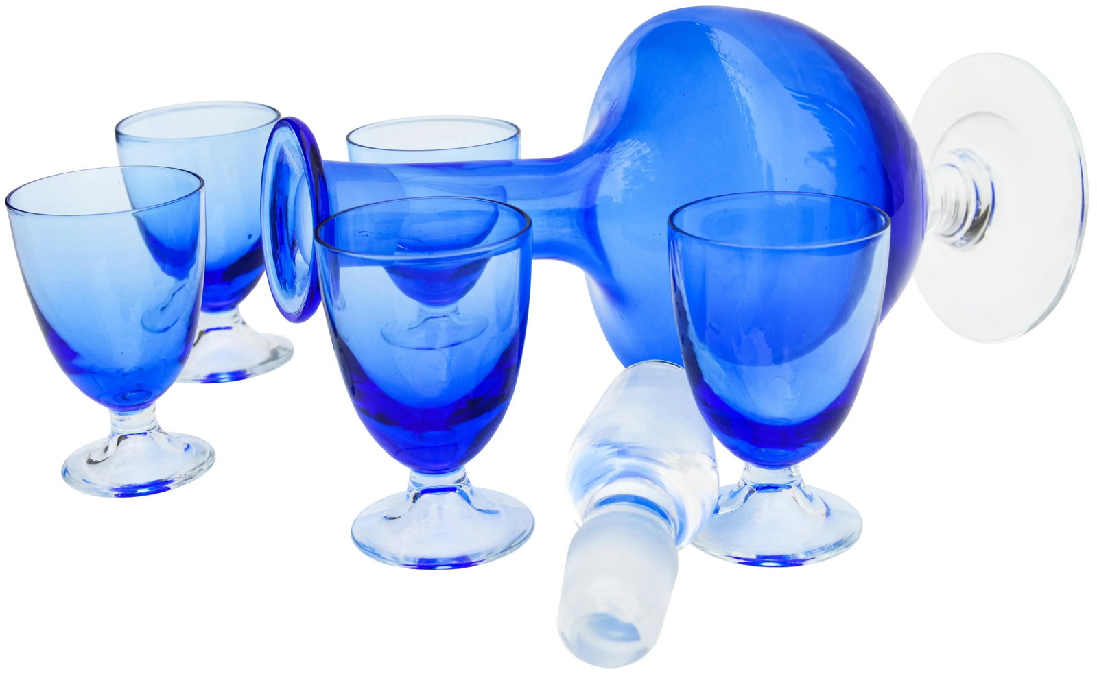 Vintage Blue Decanter & Glasses, S/6 - 4