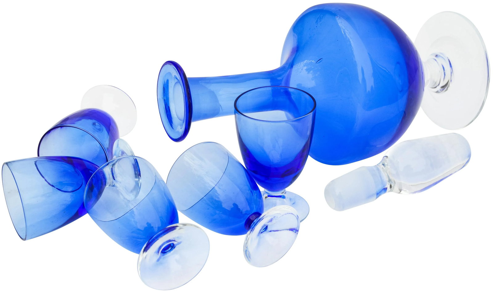 Vintage Blue Decanter & Glasses, S/6 - 5