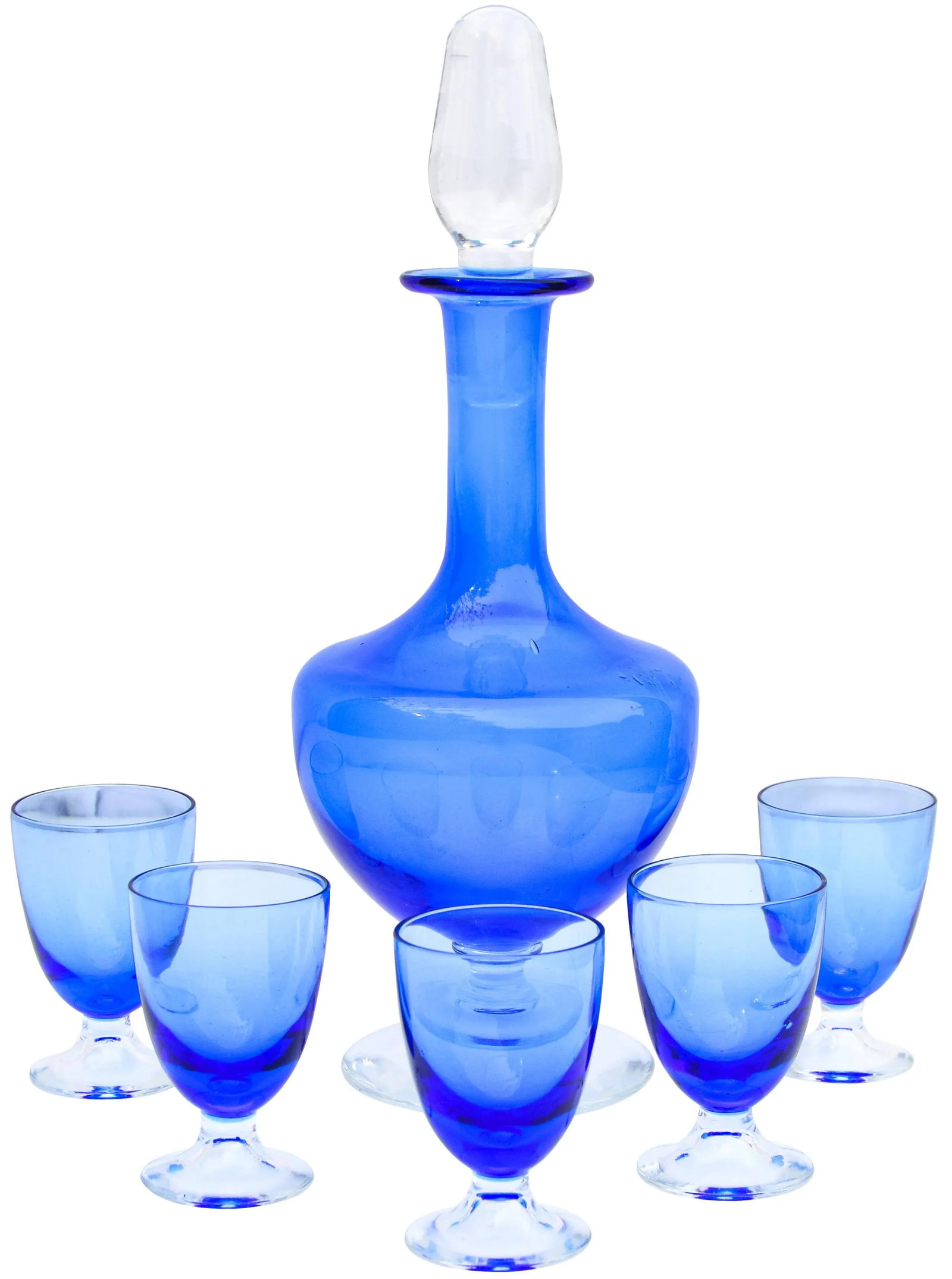 Vintage Blue Decanter & Glasses, S/6 - 6