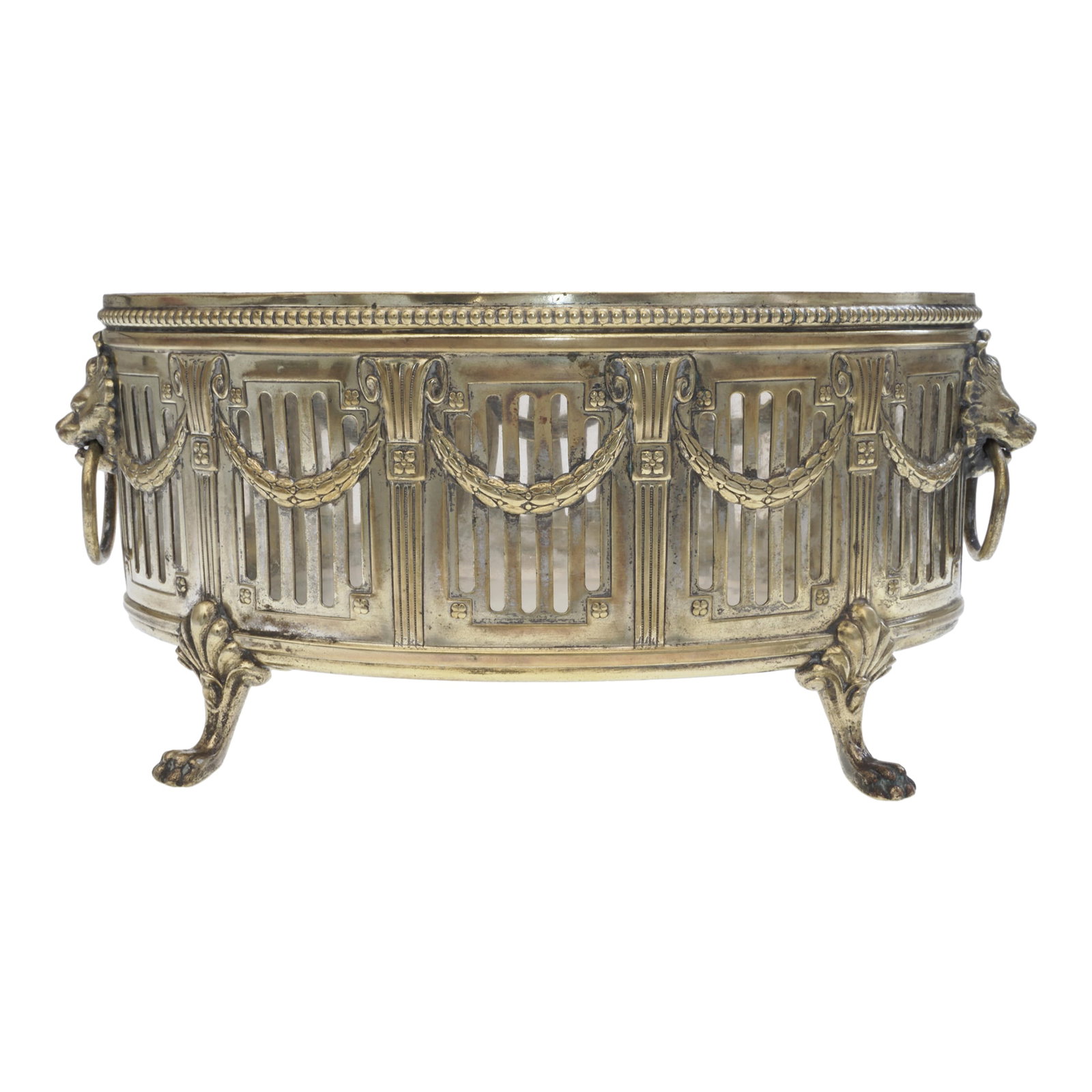 Antique WMF Jardiniere Glass Liner Centerpiece Bowl Neoclassical Style Silverplate Brass Lion Handle (1 of 10)