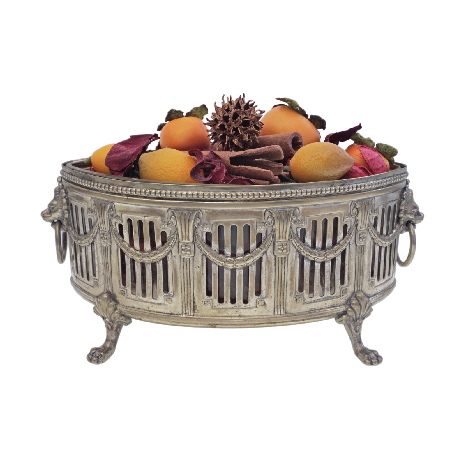 Antique WMF Jardiniere Glass Liner Centerpiece Bowl Neoclassical Style Silverplate Brass Lion Handle - 2