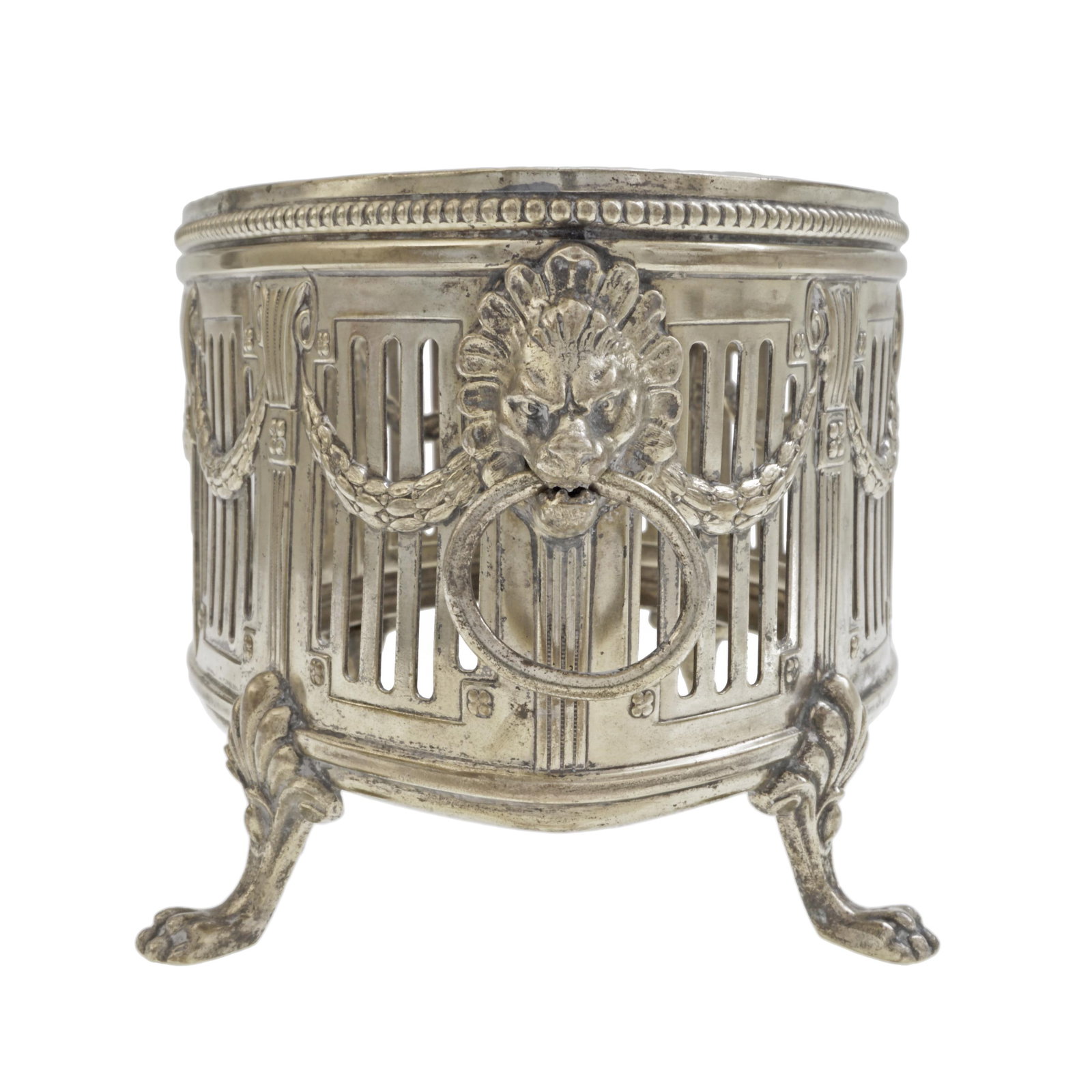 Antique WMF Jardiniere Glass Liner Centerpiece Bowl Neoclassical Style Silverplate Brass Lion Handle - 6