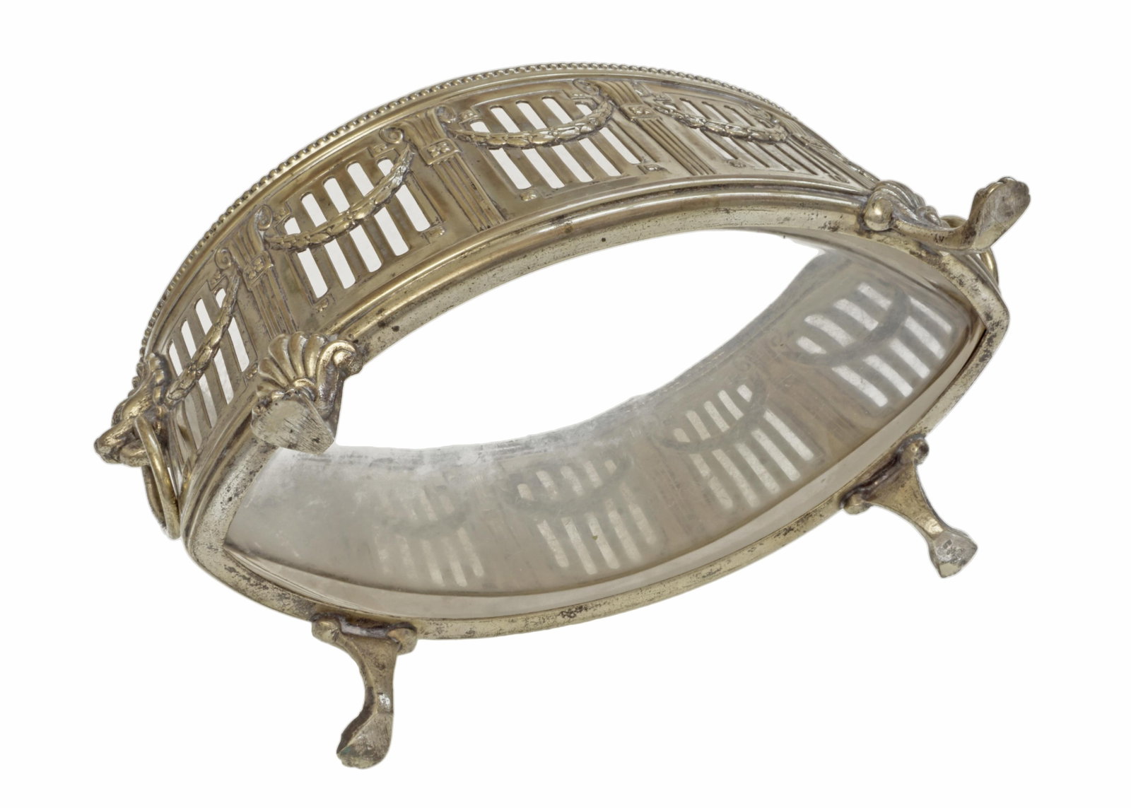 Antique WMF Jardiniere Glass Liner Centerpiece Bowl Neoclassical Style Silverplate Brass Lion Handle - 7