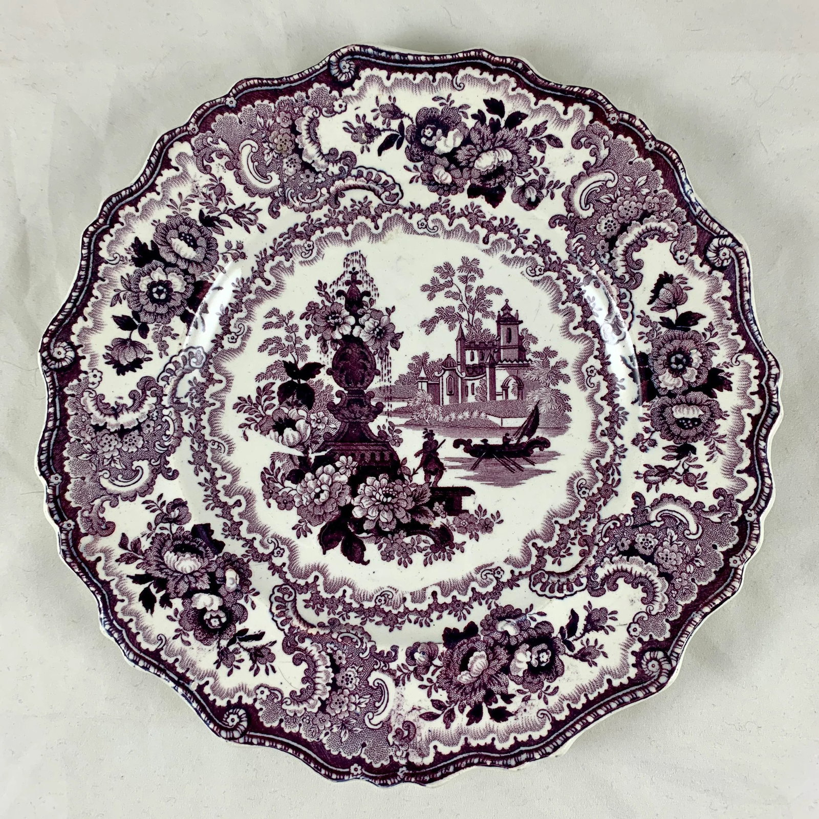 William Adams IV & Sons Purple Fountain Scenery Staffordshire Transferware Plate - 10