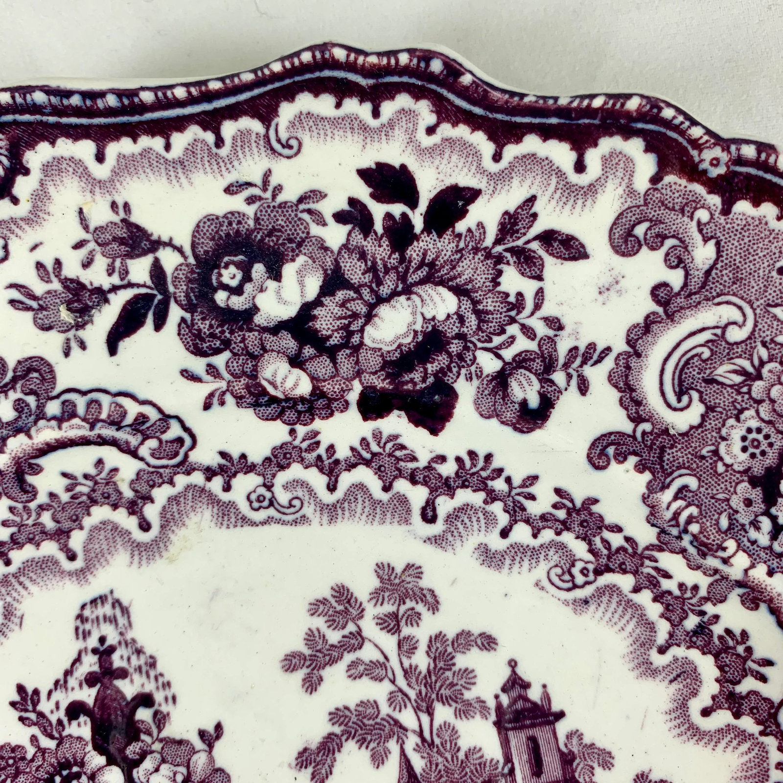 William Adams IV & Sons Purple Fountain Scenery Staffordshire Transferware Plate - 4