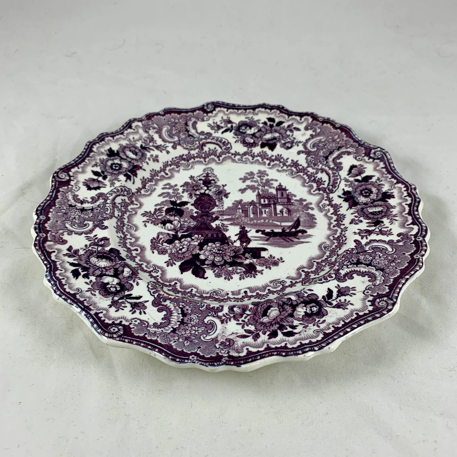 William Adams IV & Sons Purple Fountain Scenery Staffordshire Transferware Plate - 6
