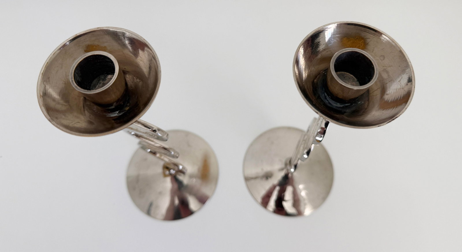 1980s Memphis Style Zig Zag Chrome Candlesticks - A Pair - 7