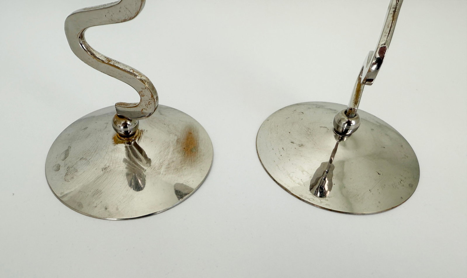 1980s Memphis Style Zig Zag Chrome Candlesticks - A Pair - 8