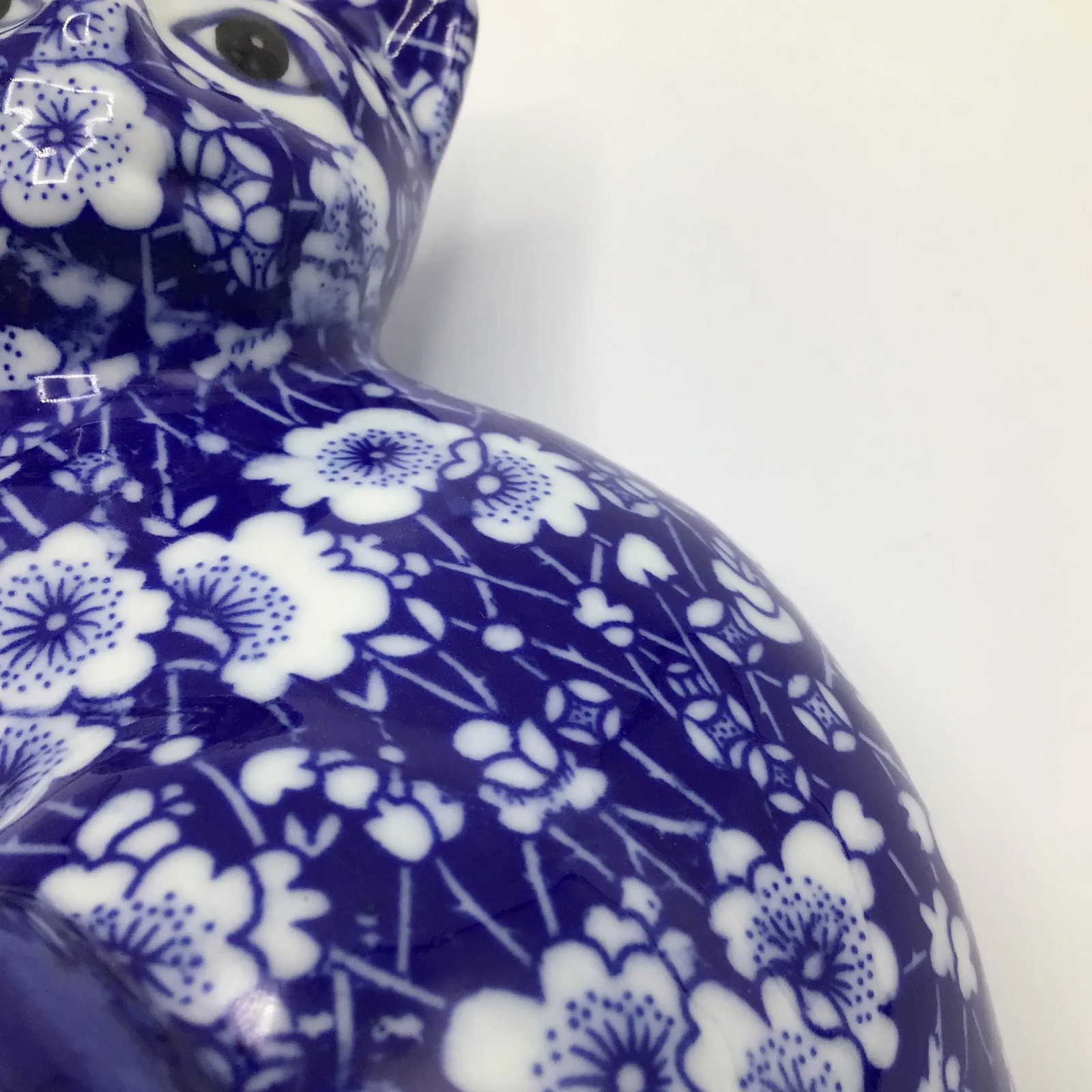 Vintage Chintz Porcelain Blue and White Floral Calico Kitten - 10