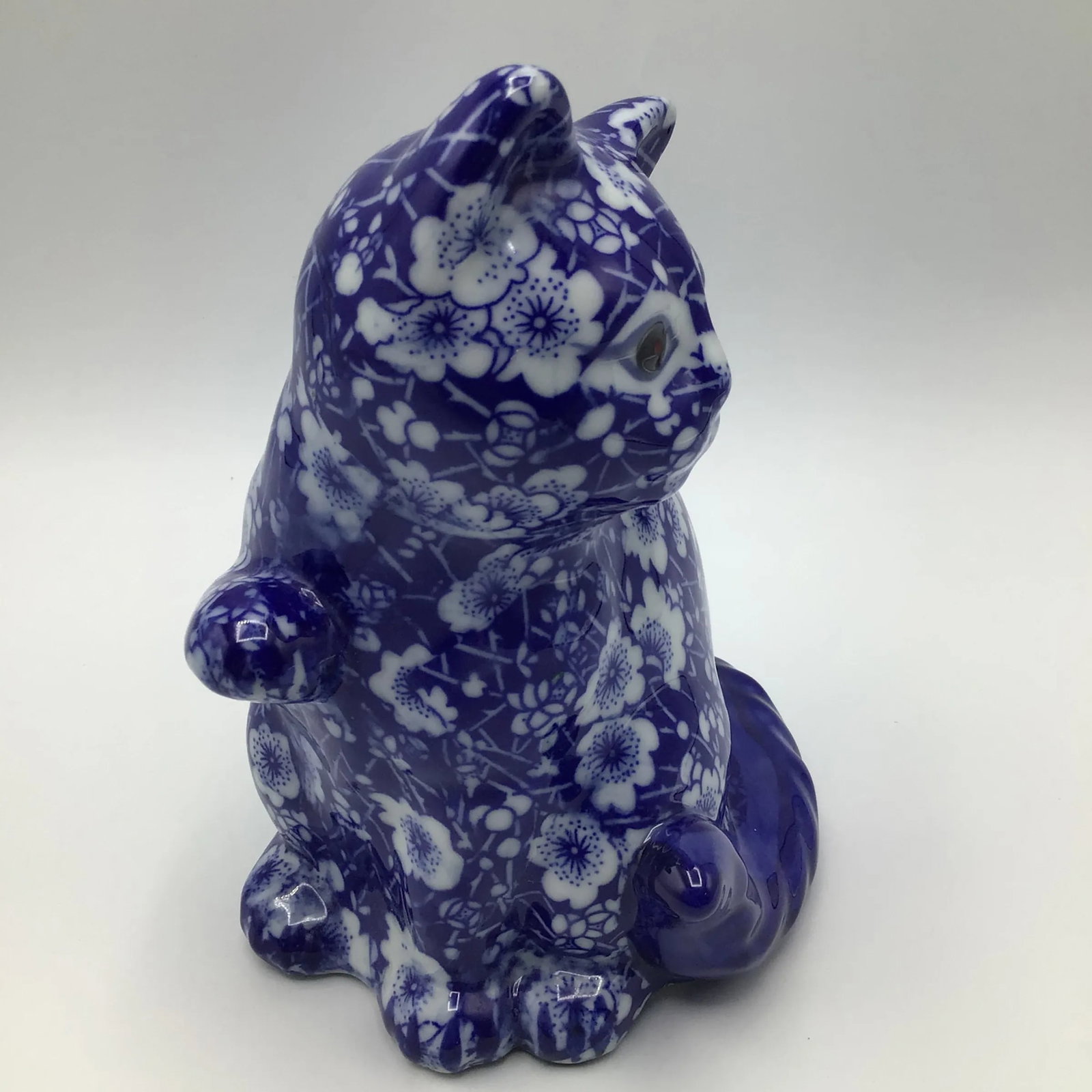 Vintage Chintz Porcelain Blue and White Floral Calico Kitten - 6