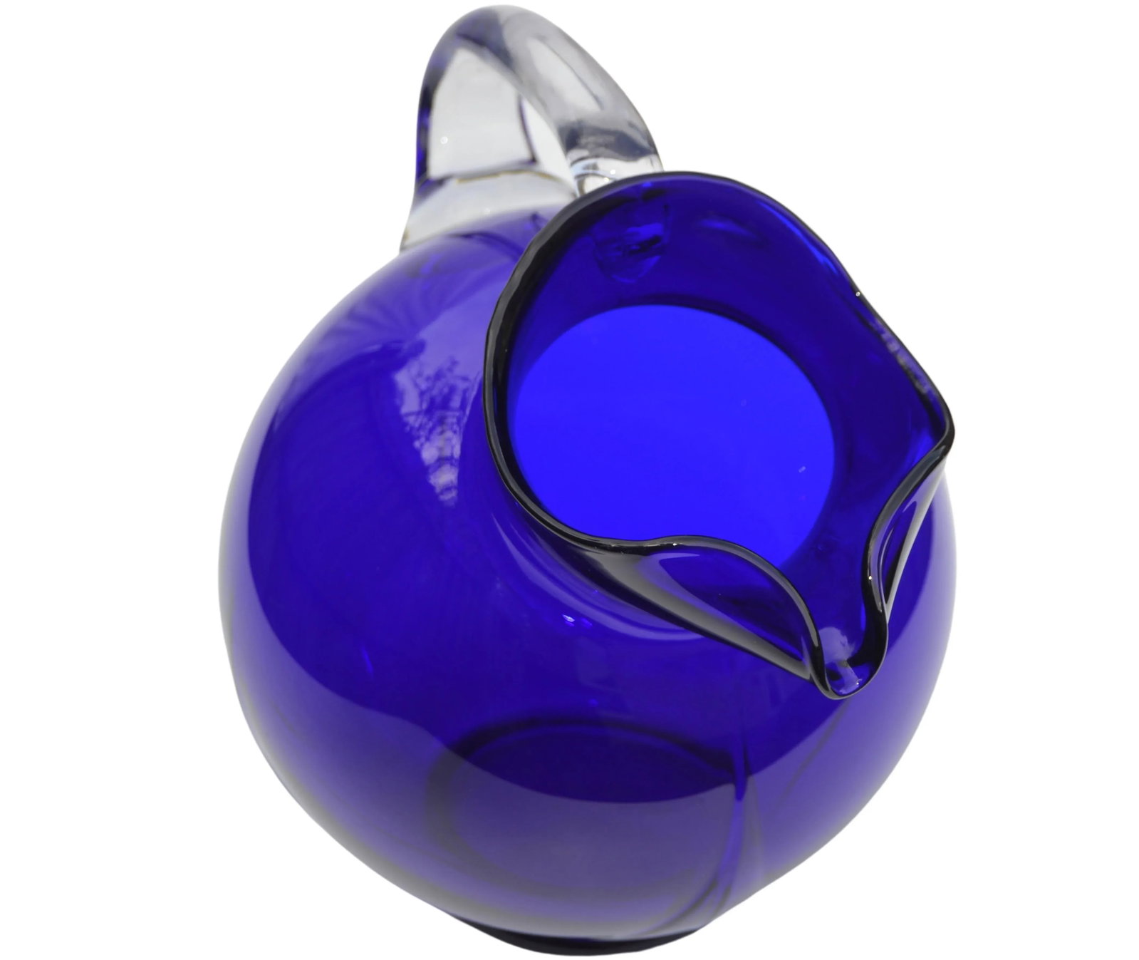 Vintage Cobalt Blue Glass Art Pitcher - 11