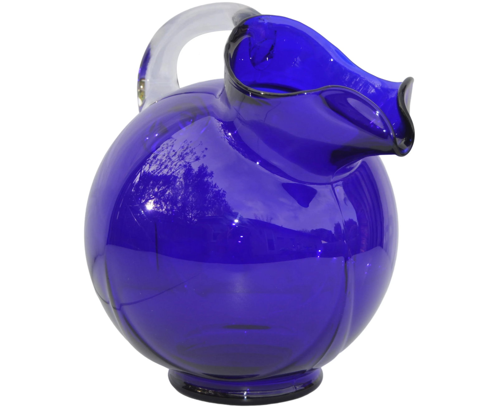 Vintage Cobalt Blue Glass Art Pitcher - 2