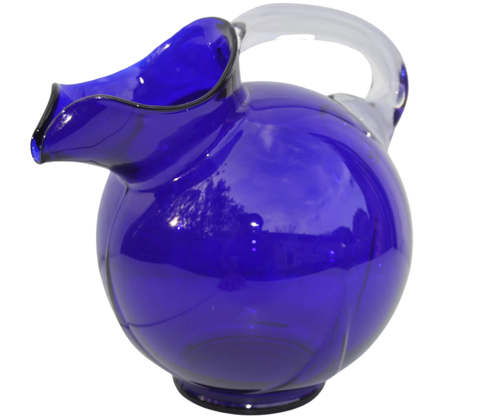 Vintage Cobalt Blue Glass Art Pitcher - 3