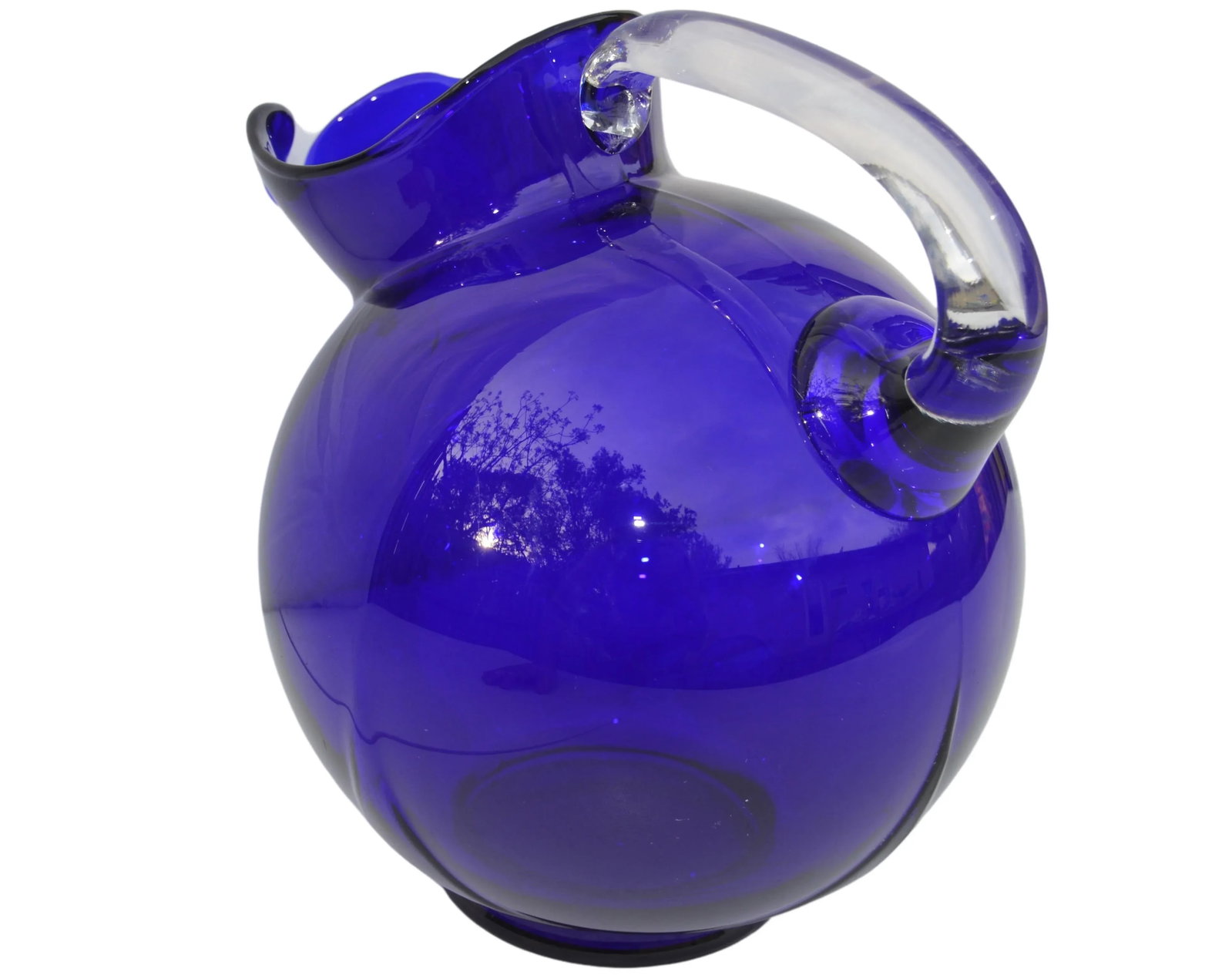 Vintage Cobalt Blue Glass Art Pitcher - 4