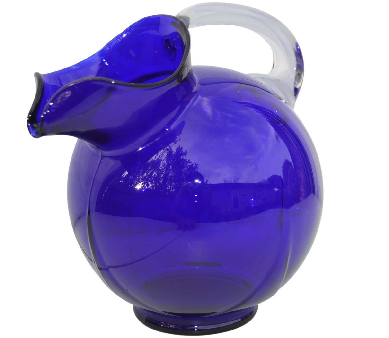 Vintage Cobalt Blue Glass Art Pitcher - 5