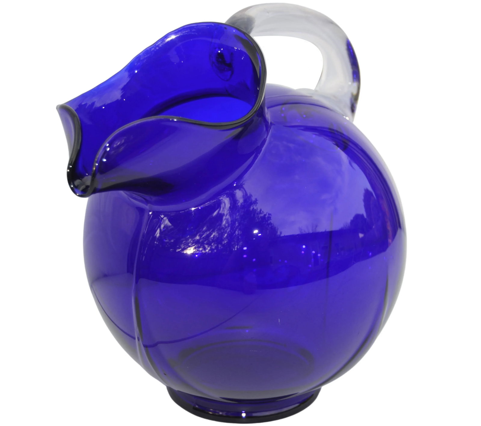 Vintage Cobalt Blue Glass Art Pitcher - 6