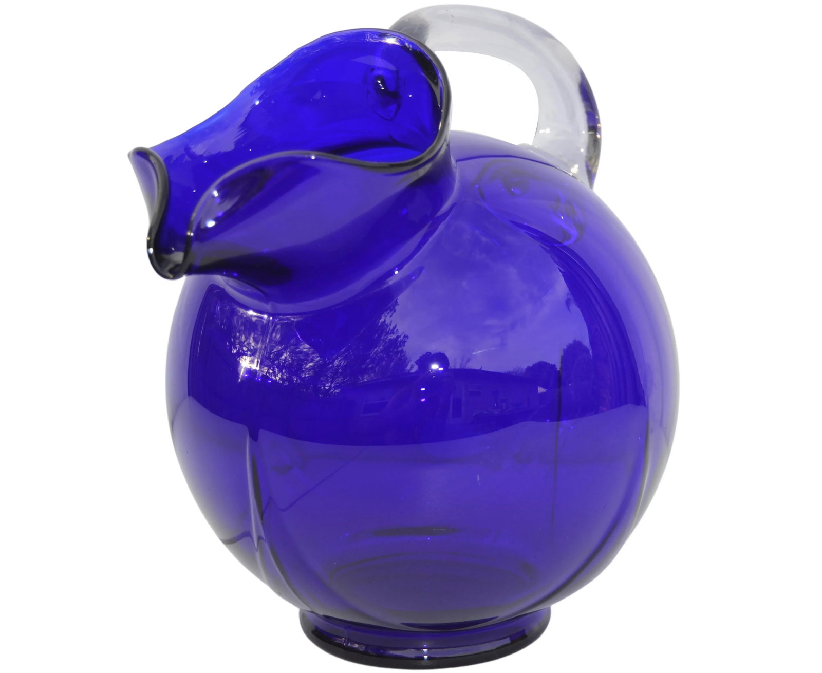 Vintage Cobalt Blue Glass Art Pitcher - 8