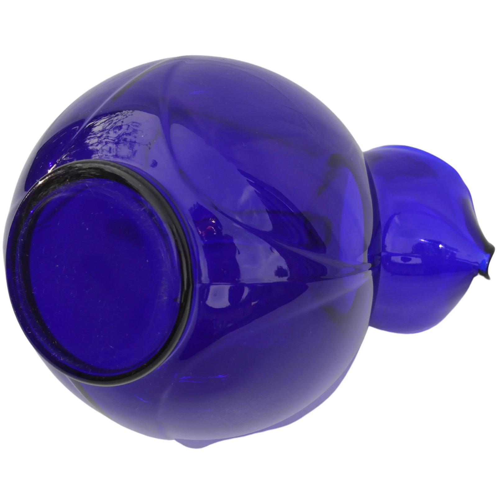 Vintage Cobalt Blue Glass Art Pitcher - 9