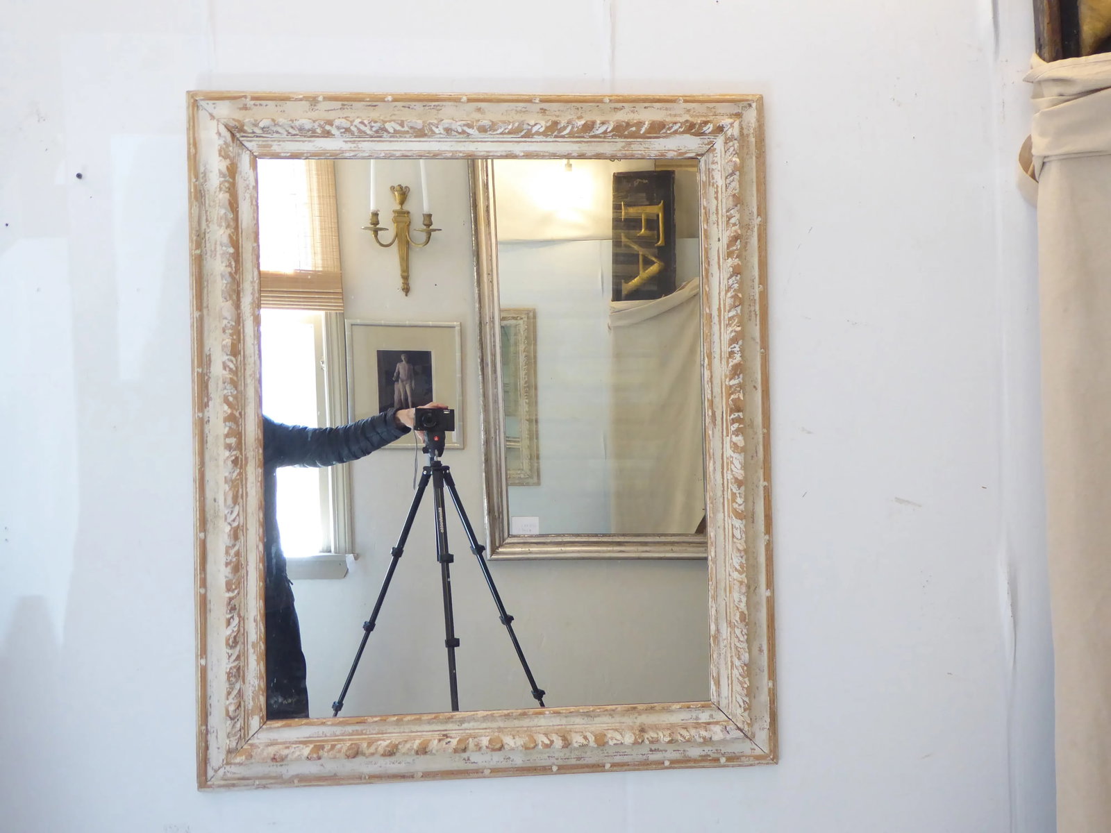Vintage Modern Weathered Whitewashed Mirror - 4