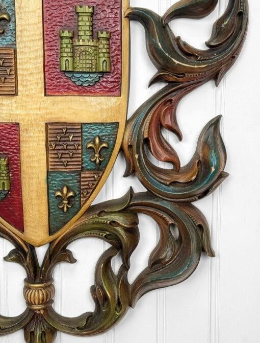 Vintage 38" Heraldry Coat of Arms Wall Art Hanging Sculpture - 10