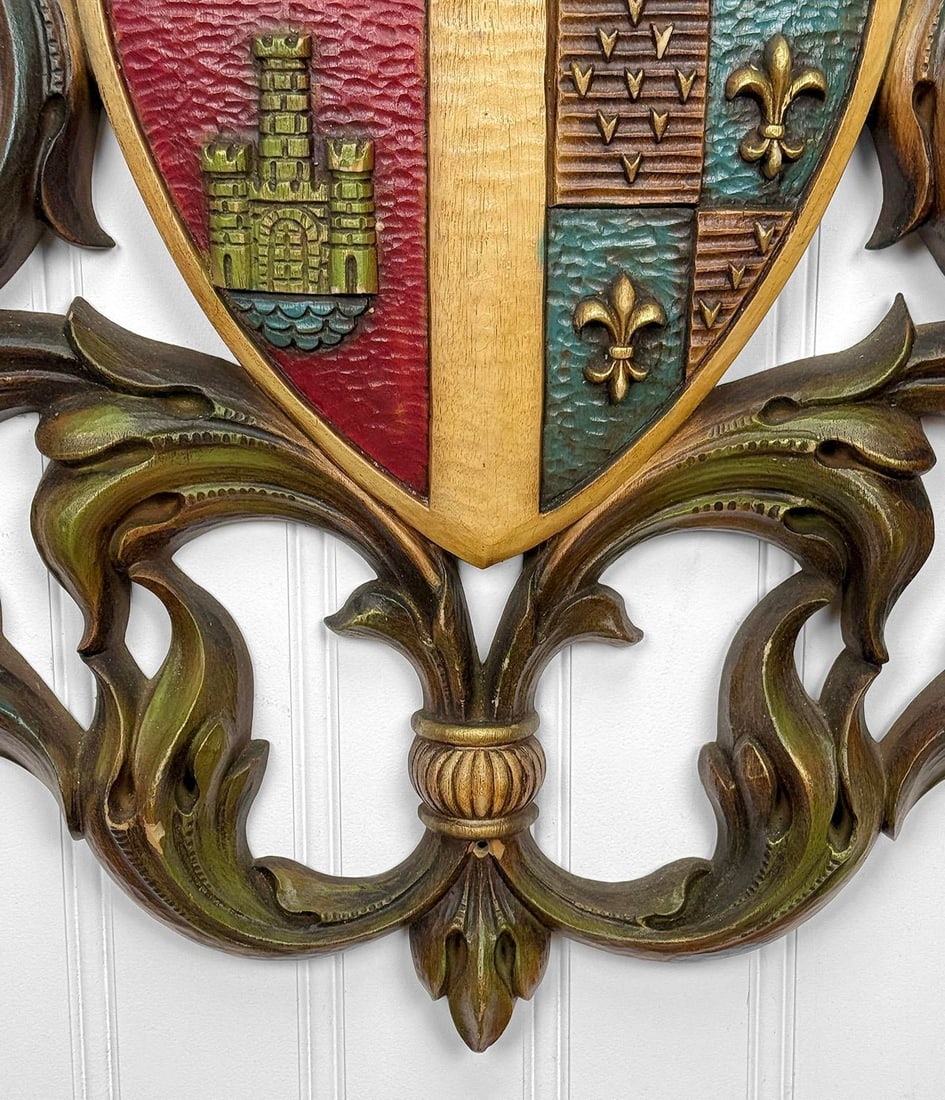 Vintage 38" Heraldry Coat of Arms Wall Art Hanging Sculpture - 12