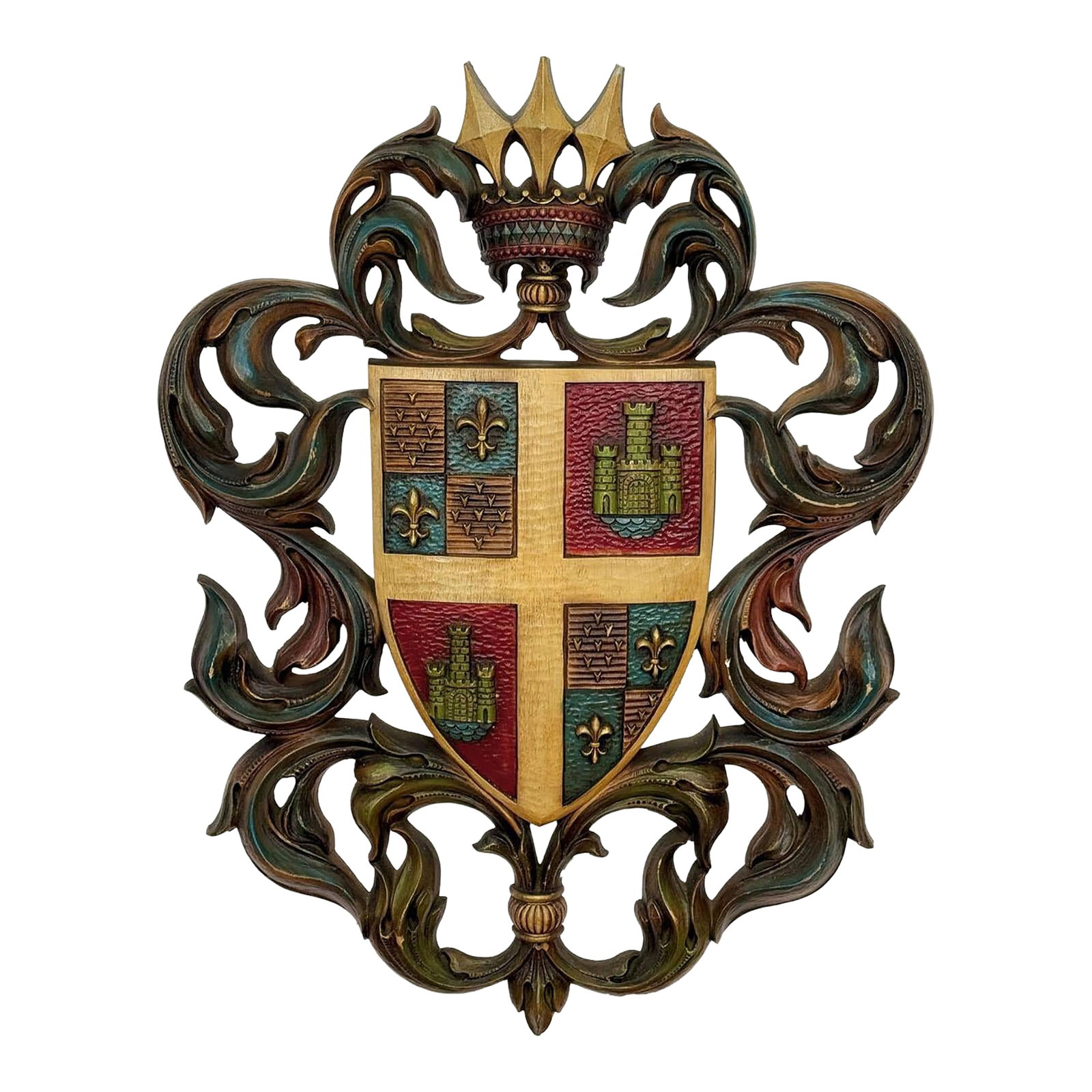 Vintage 38" Heraldry Coat of Arms Wall Art Hanging Sculpture: A Extra Large Heraldry Coat of Arms Wall Hanging Sculpture, c.1969 - Pairs Nicely with Many Traditional & Eclectic Interior Styles - Mfg by Burwood - A Division of Syroco - Monumental Sized 29" x 38"