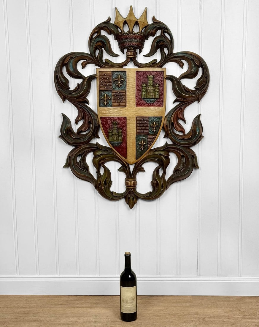 Vintage 38" Heraldry Coat of Arms Wall Art Hanging Sculpture - 2
