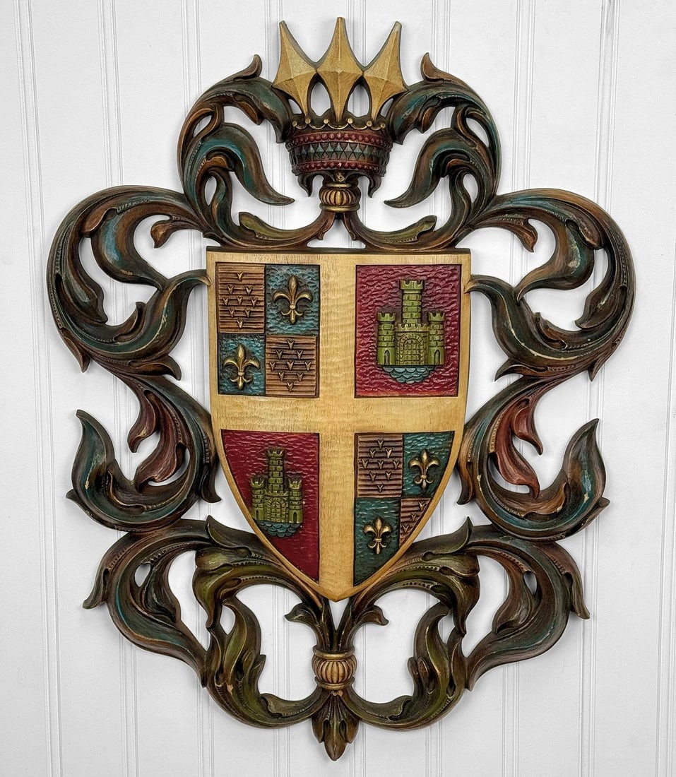 Vintage 38" Heraldry Coat of Arms Wall Art Hanging Sculpture - 3