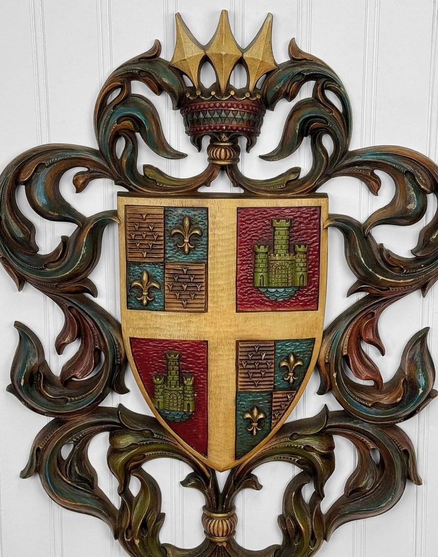 Vintage 38" Heraldry Coat of Arms Wall Art Hanging Sculpture - 4
