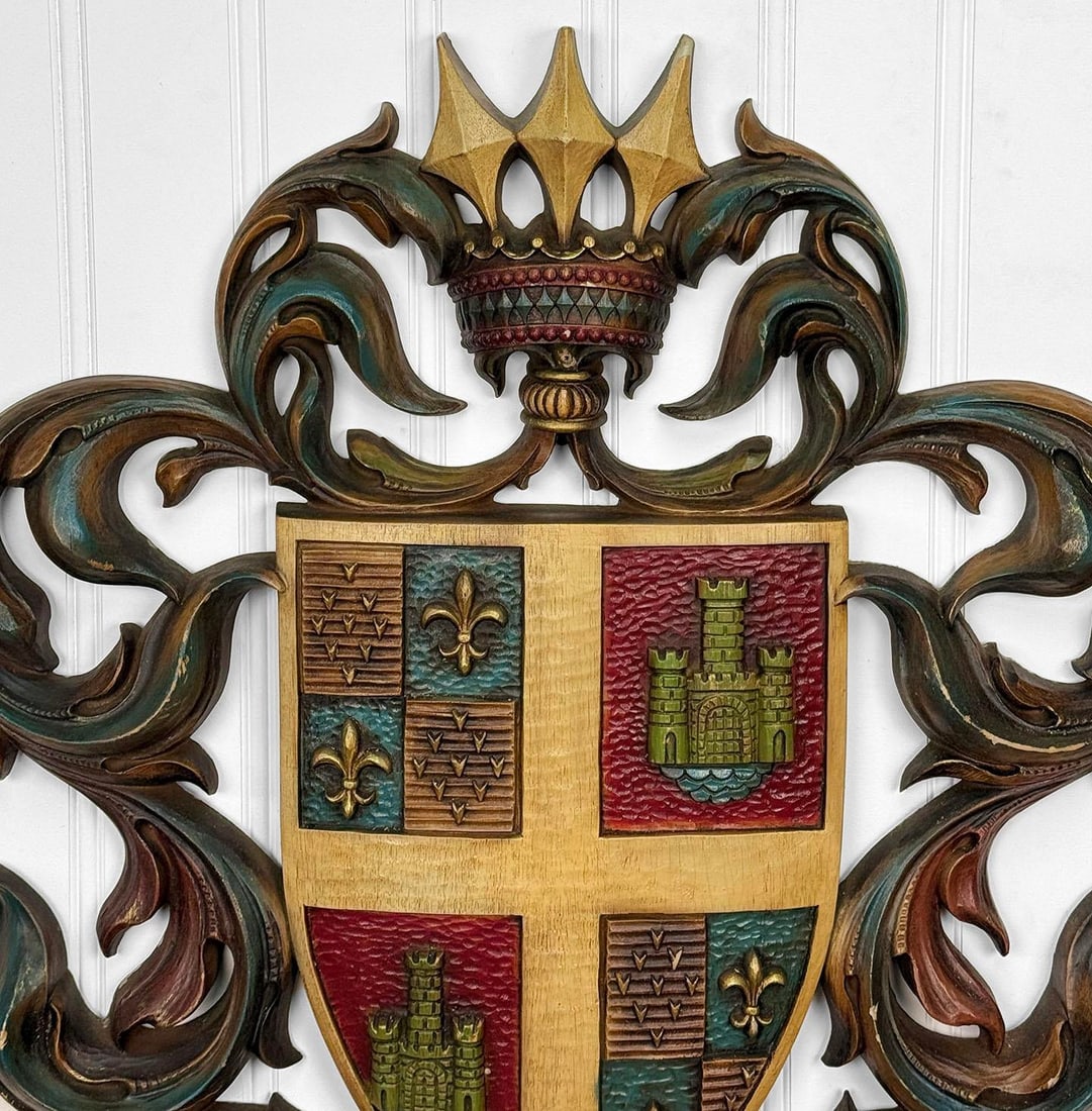 Vintage 38" Heraldry Coat of Arms Wall Art Hanging Sculpture - 5