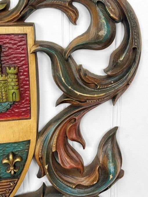 Vintage 38" Heraldry Coat of Arms Wall Art Hanging Sculpture - 7
