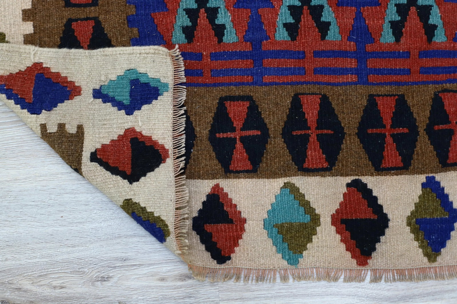 1960s Scandinavian Style Tribal Wool Blue Hand Knotted Kilim Area Rug - 11