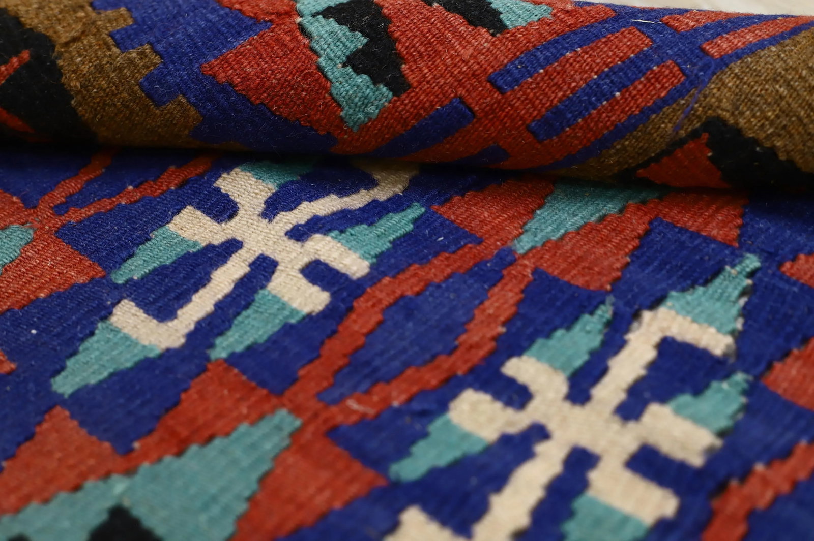 1960s Scandinavian Style Tribal Wool Blue Hand Knotted Kilim Area Rug - 12