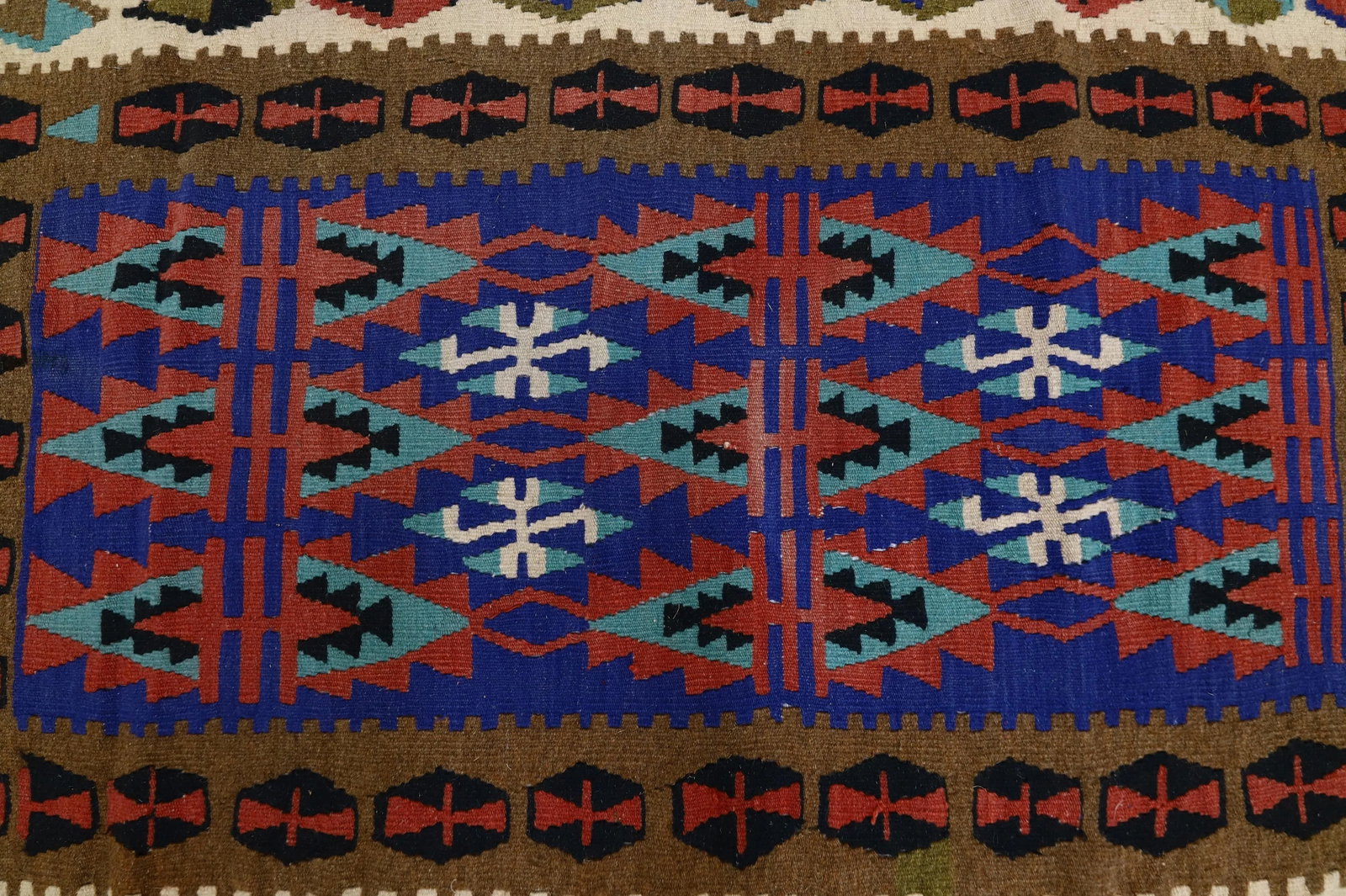 1960s Scandinavian Style Tribal Wool Blue Hand Knotted Kilim Area Rug - 6