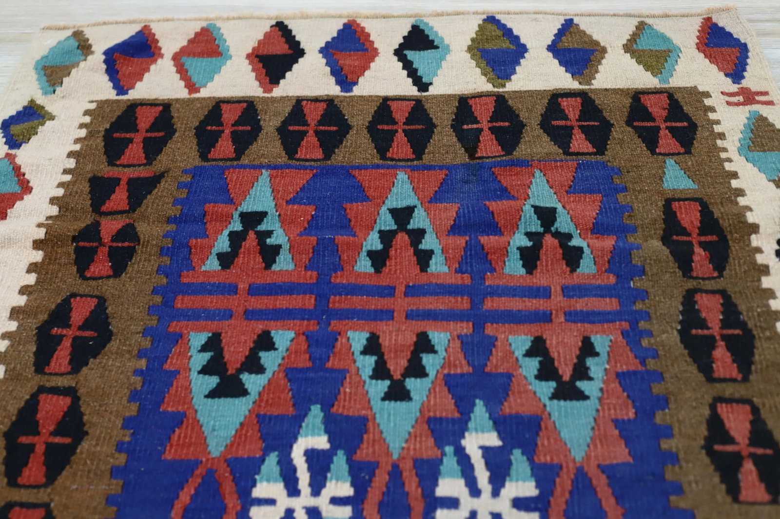 1960s Scandinavian Style Tribal Wool Blue Hand Knotted Kilim Area Rug - 7
