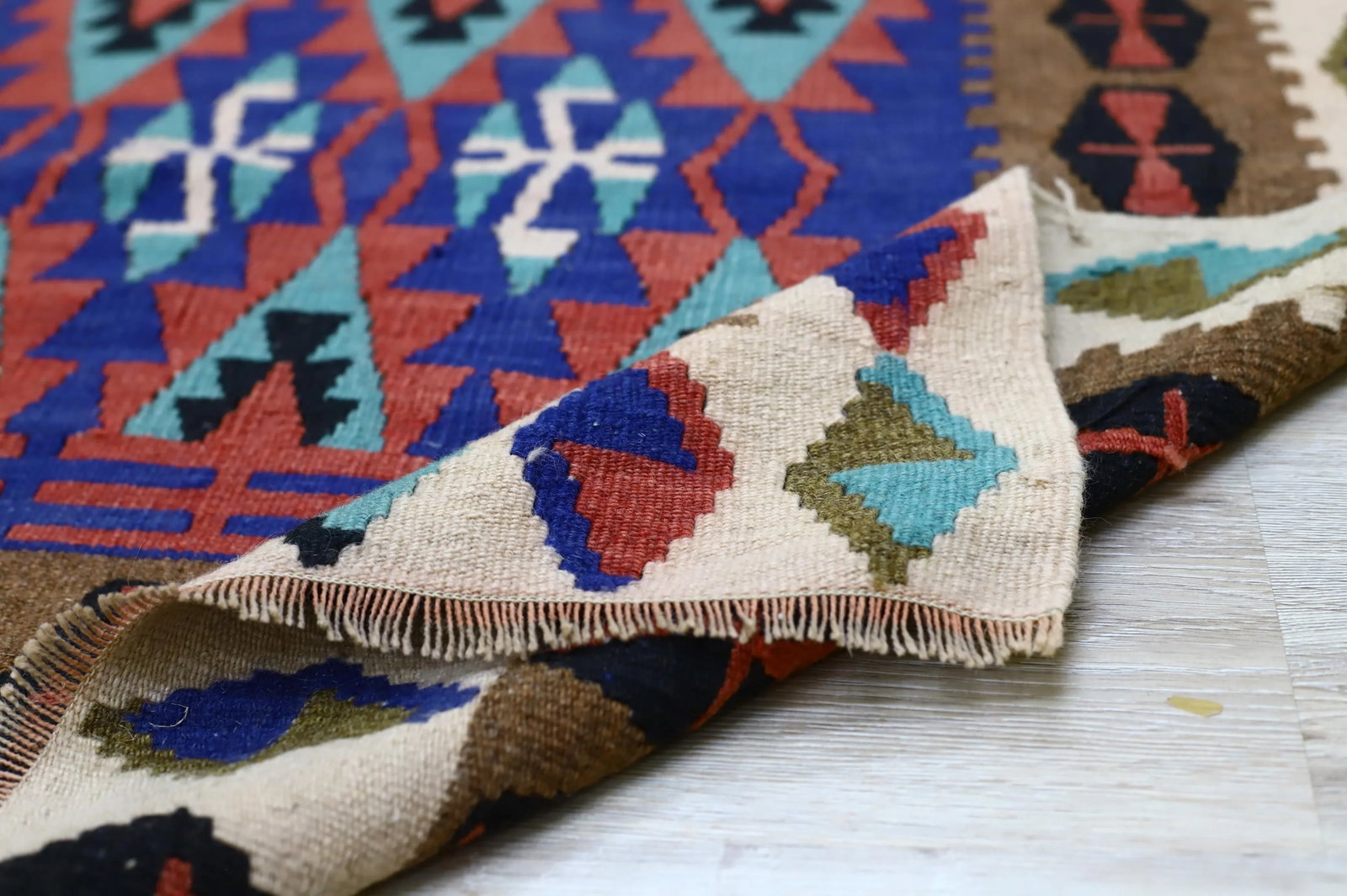 1960s Scandinavian Style Tribal Wool Blue Hand Knotted Kilim Area Rug - 8