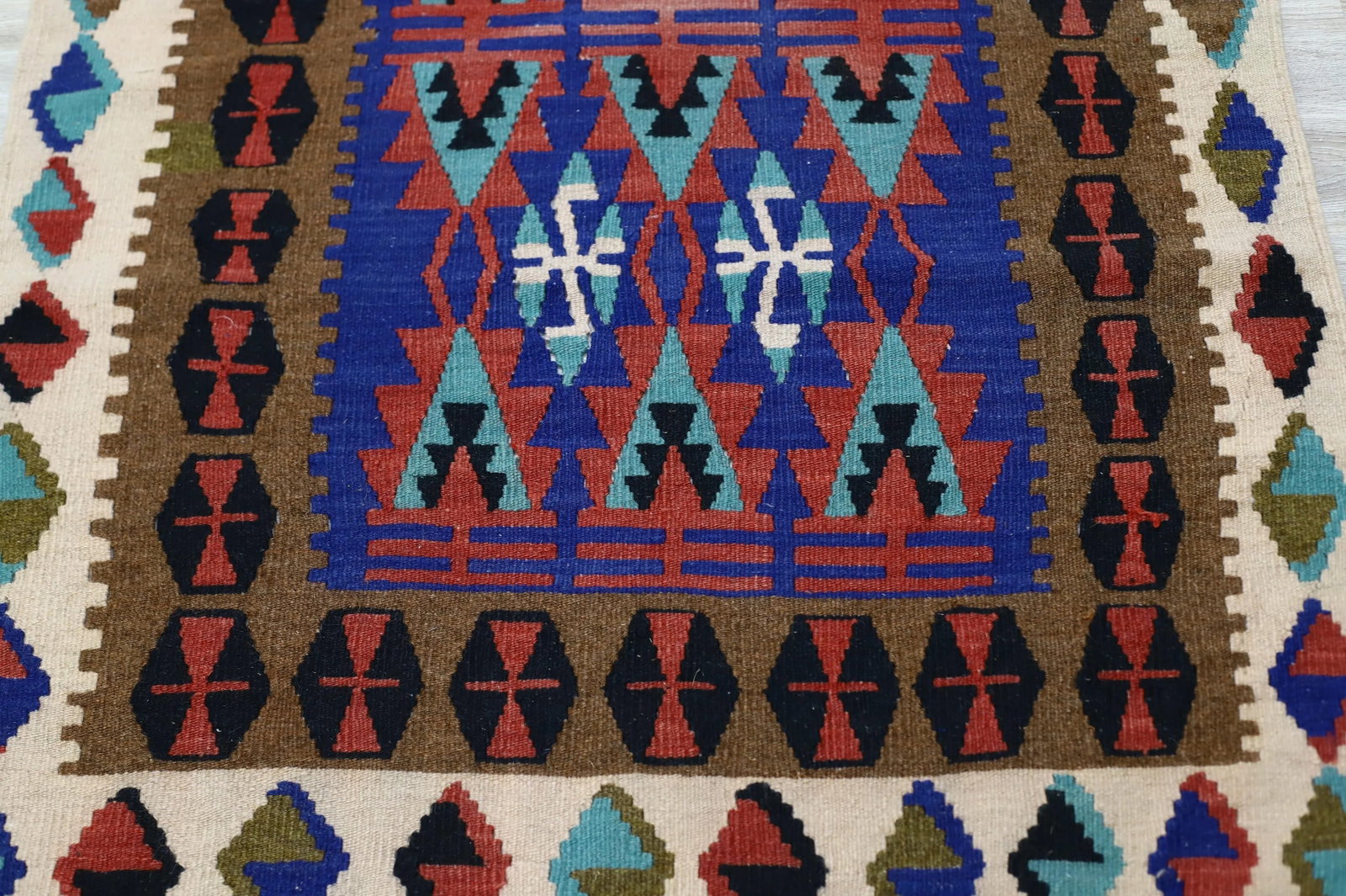 1960s Scandinavian Style Tribal Wool Blue Hand Knotted Kilim Area Rug - 9