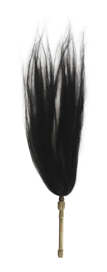 African Fly Whisk: An African Horse Hair Fly Whisk (of the culture) handle 7" L x 1" sq. Please note the intricate way in which the Horse hair is attached to the handle. The item is pre-1950s. Condition: Alterations: Or