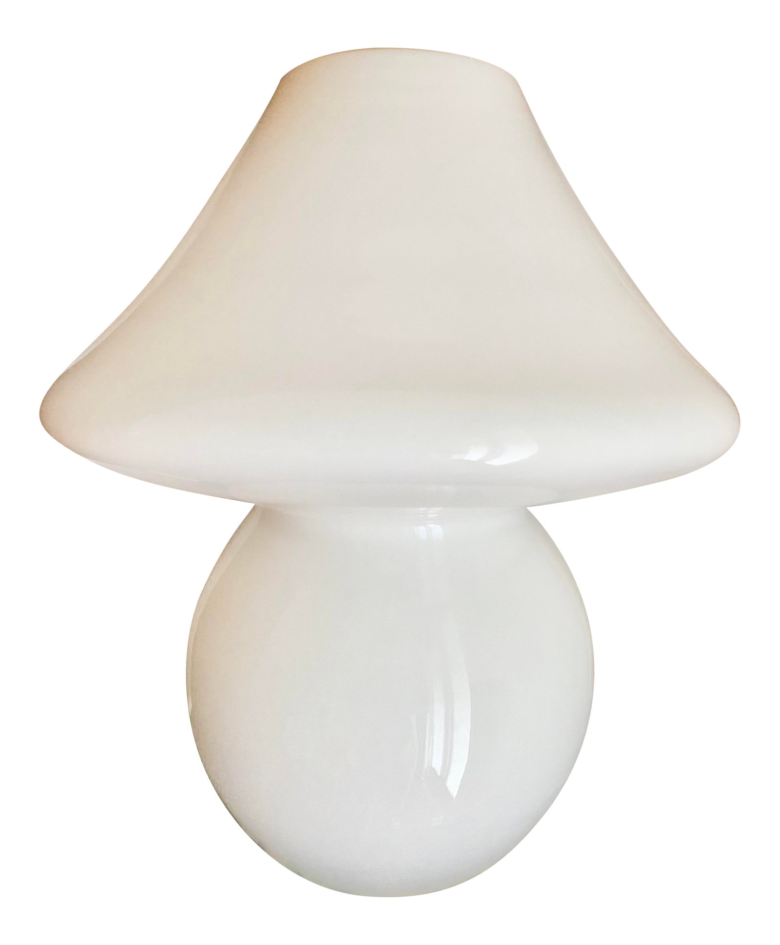 XL Murano Glass Italian Mushroom Desk Lamp: Pure white glass vintage Murano art glass table lamp. Beautiful condition, no flaws. One single glass piece; shade integral to base. Condition: Alterations: Original Condition Unaltered