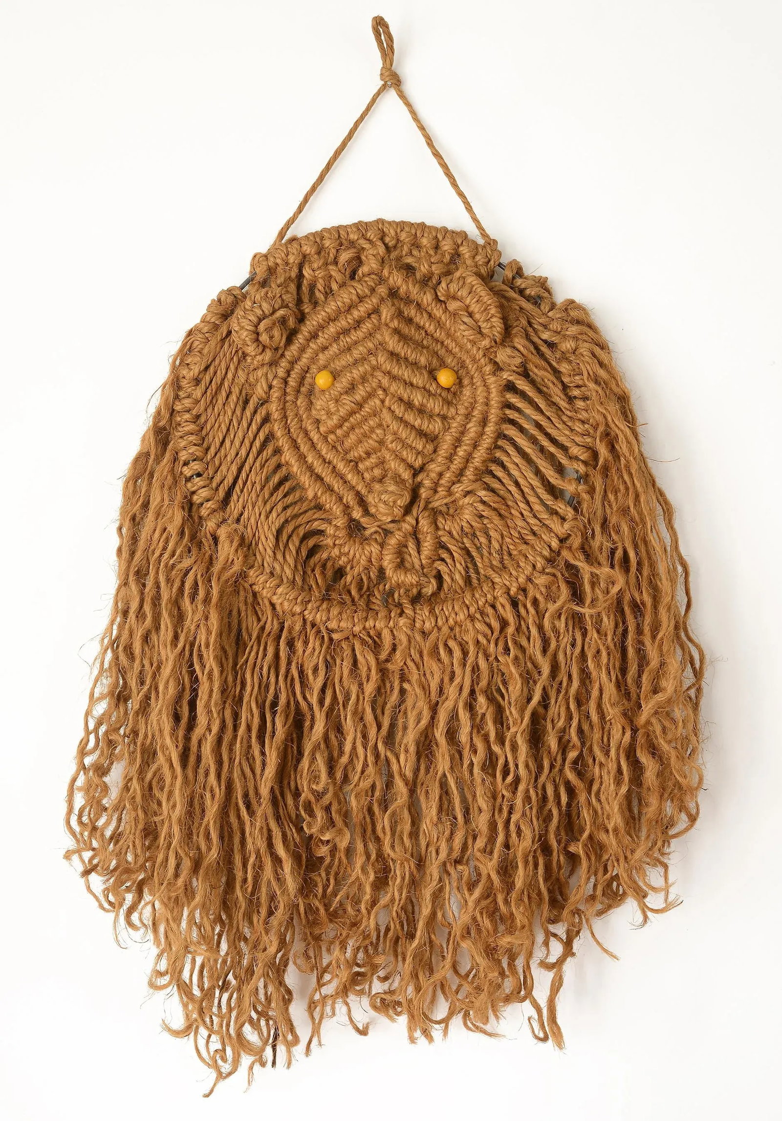 Vintage 1970s Boho Lion Head Jute Macrame Wall Hanging - 10