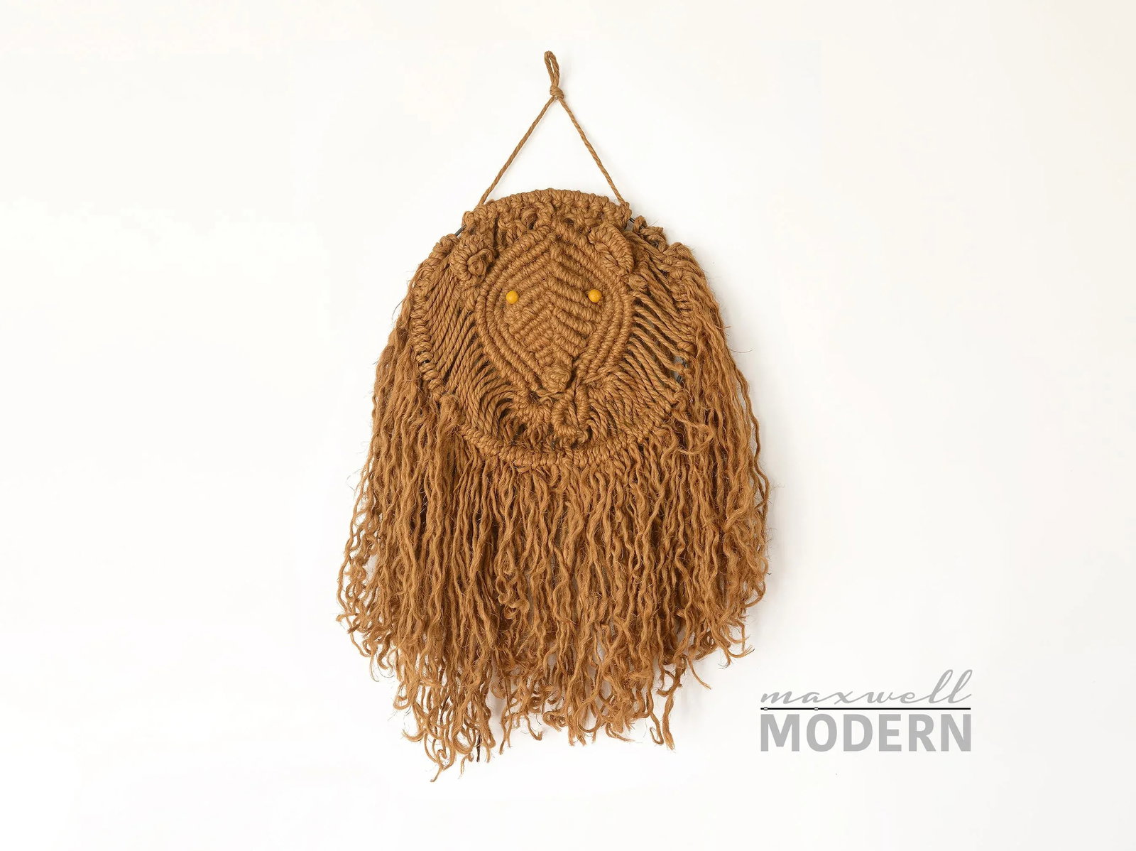 Vintage 1970s Boho Lion Head Jute Macrame Wall Hanging - 2