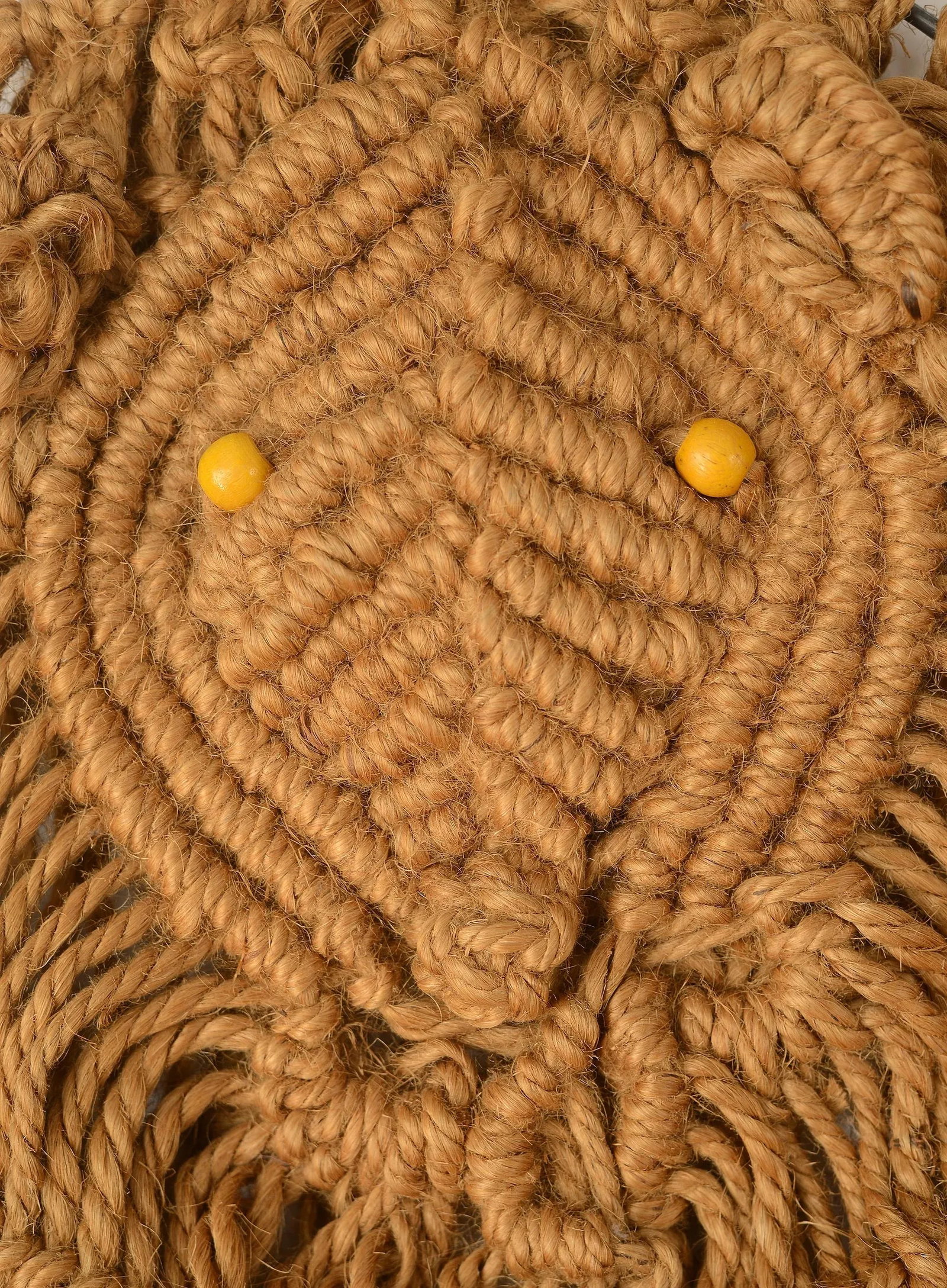 Vintage 1970s Boho Lion Head Jute Macrame Wall Hanging - 8