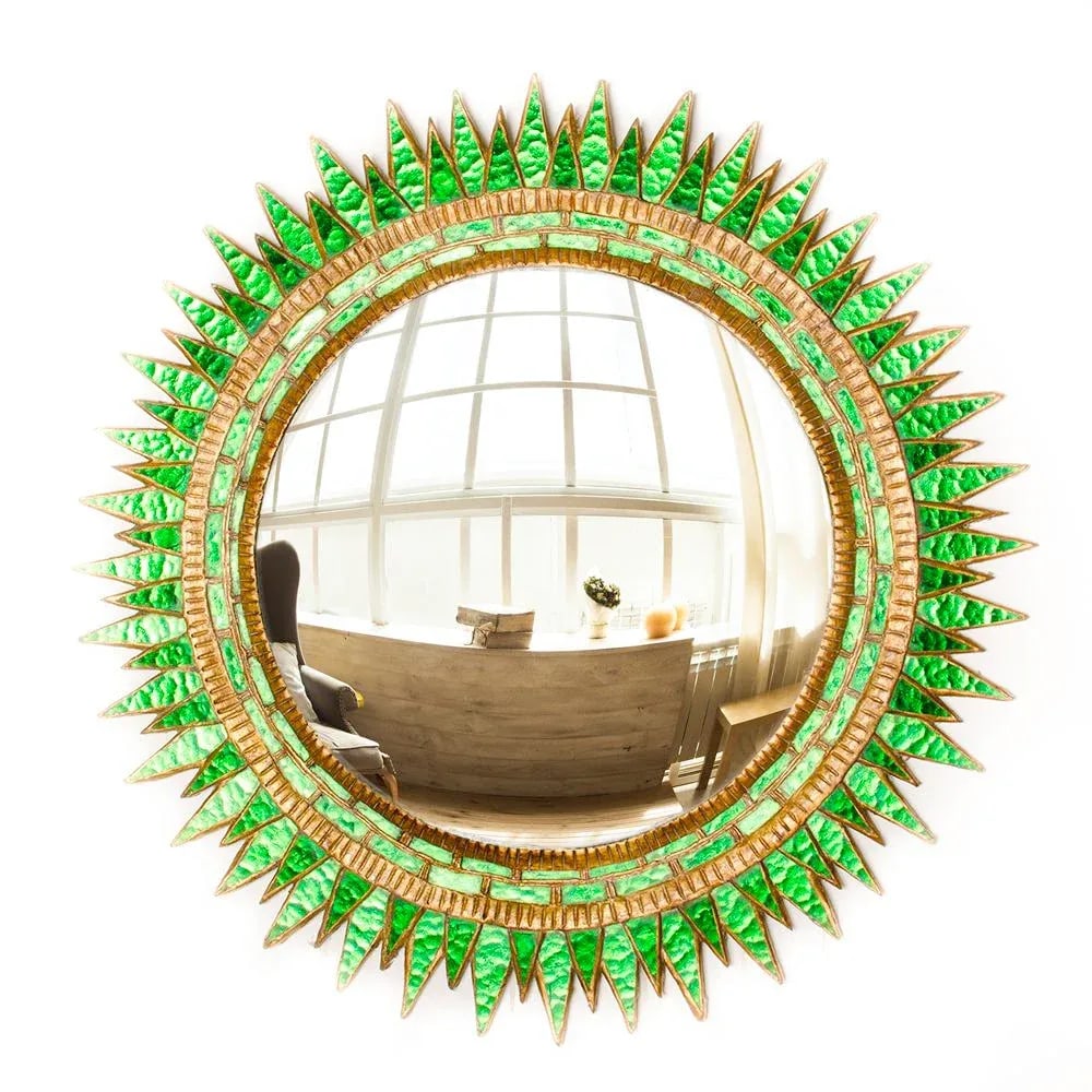 Green Glass Convex Wall Mirror in the Manner of Line Vautrin - 8