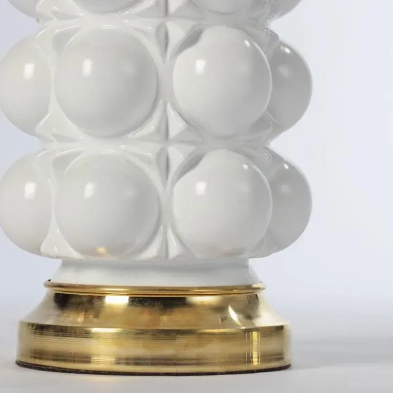 1970s White Lacquered Glass Bubble Table Lamps - A Pair - 6