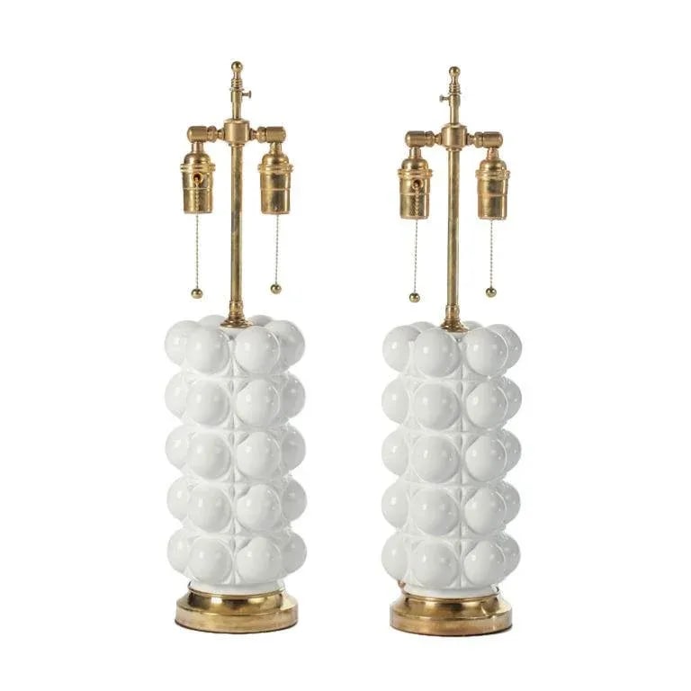 1970s White Lacquered Glass Bubble Table Lamps - A Pair - 7