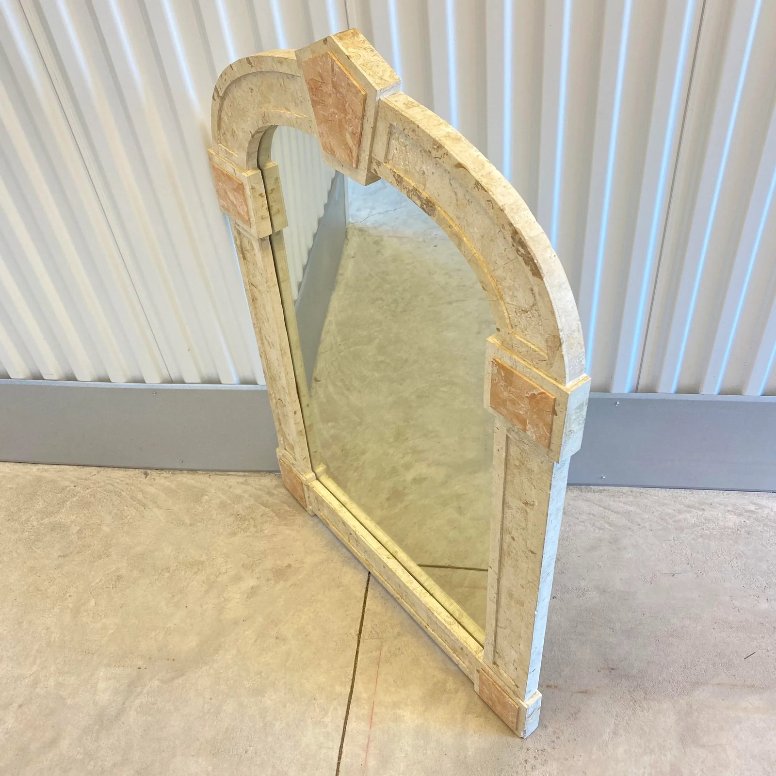 Postmodern Travertine and Inlaid Blush Marble Mirror - 10