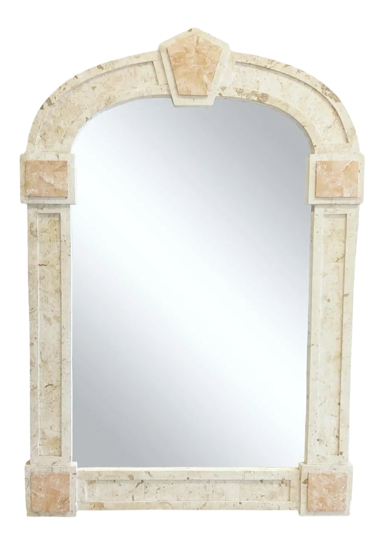 Postmodern Travertine and Inlaid Blush Marble Mirror (1 of 13)